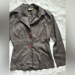 Vintage Plaid Blazer Oversized Brown Houndstooth Check Pattern Career Jacket